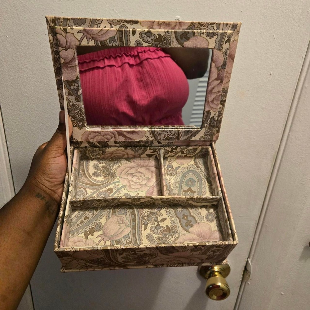 Floral Paisley Fabric Jewelry Box with Mirror & Compartments – Cottagecore